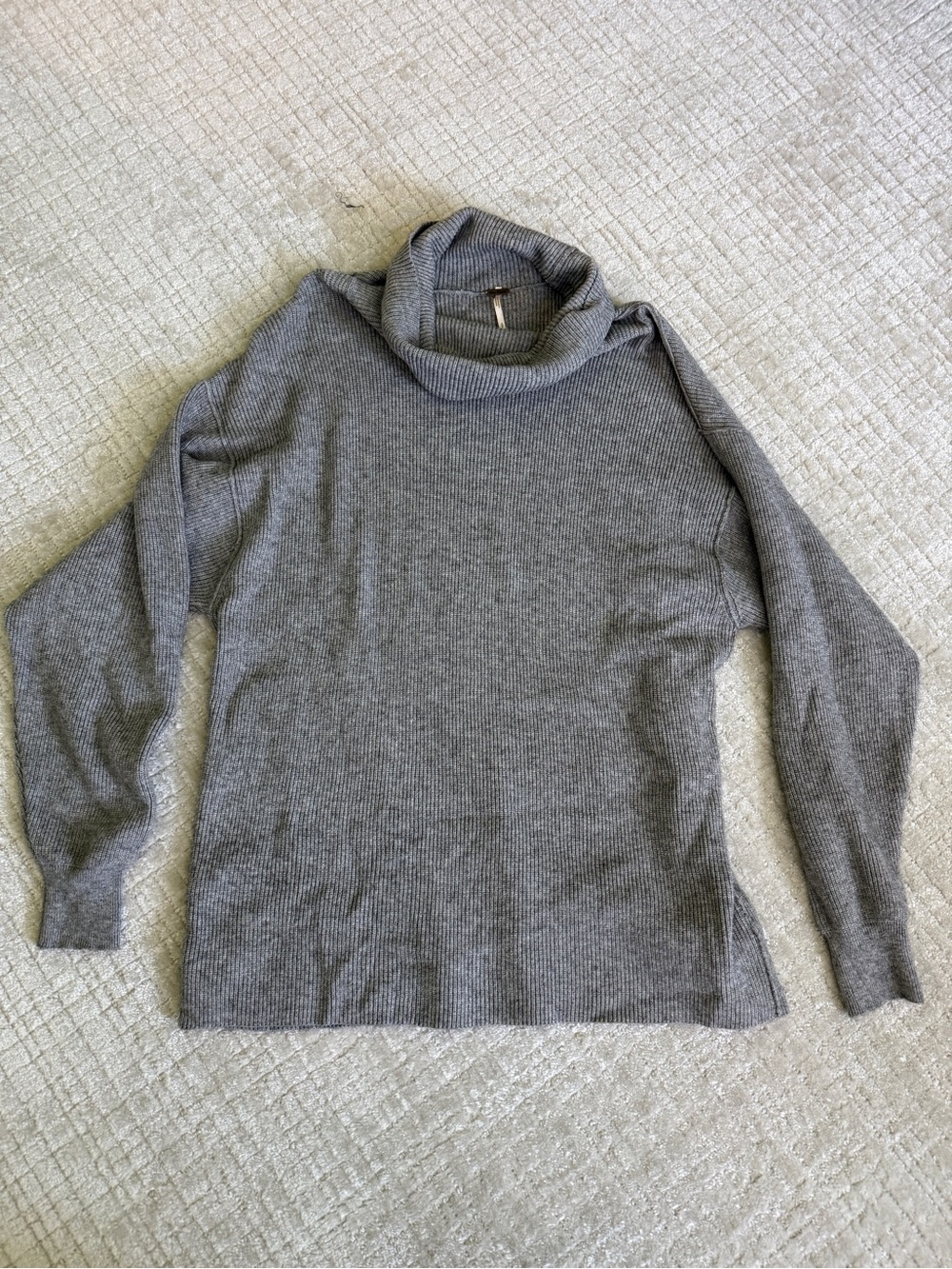 Free People Gray Ribbed Cowl Neck Sweater